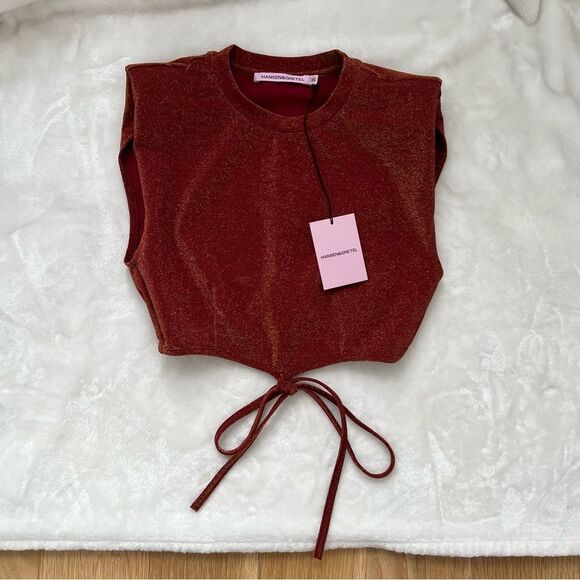 New Hansen + Gretel Sidecar Tee metallic amber tie shoulder pads event crop - Picture 4 of 9